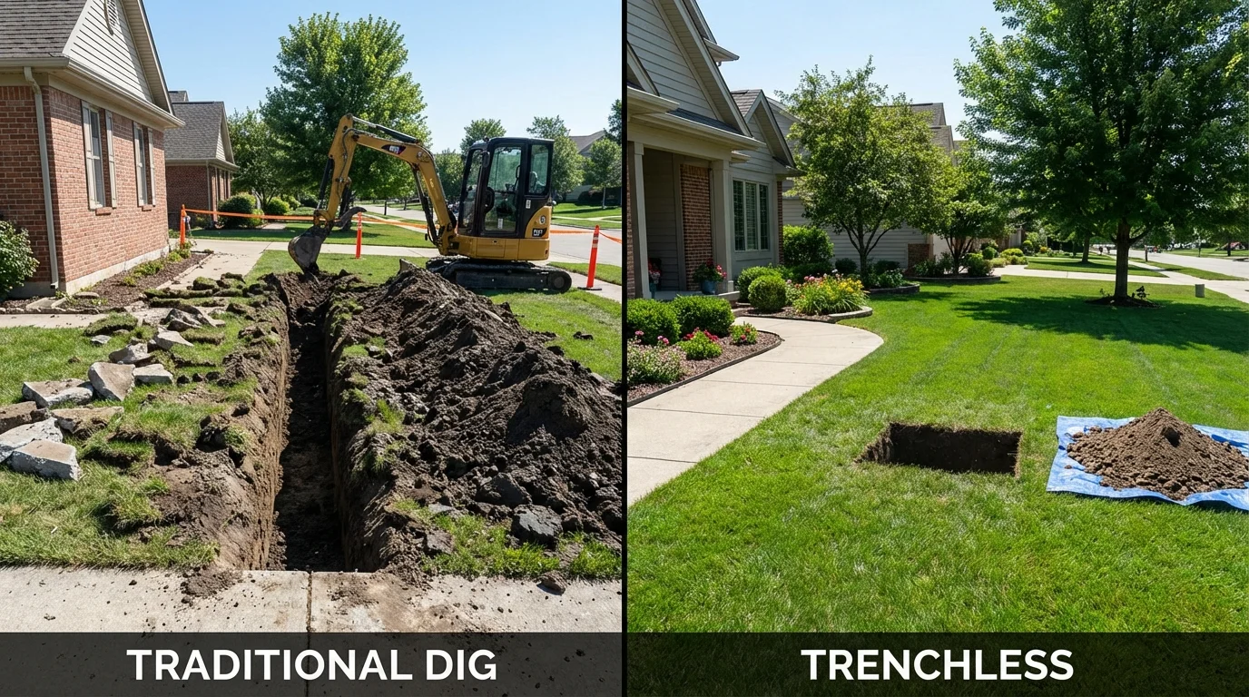 Trenchless sewer repair with minimal yard damage versus traditional excavation in Stedman, NC